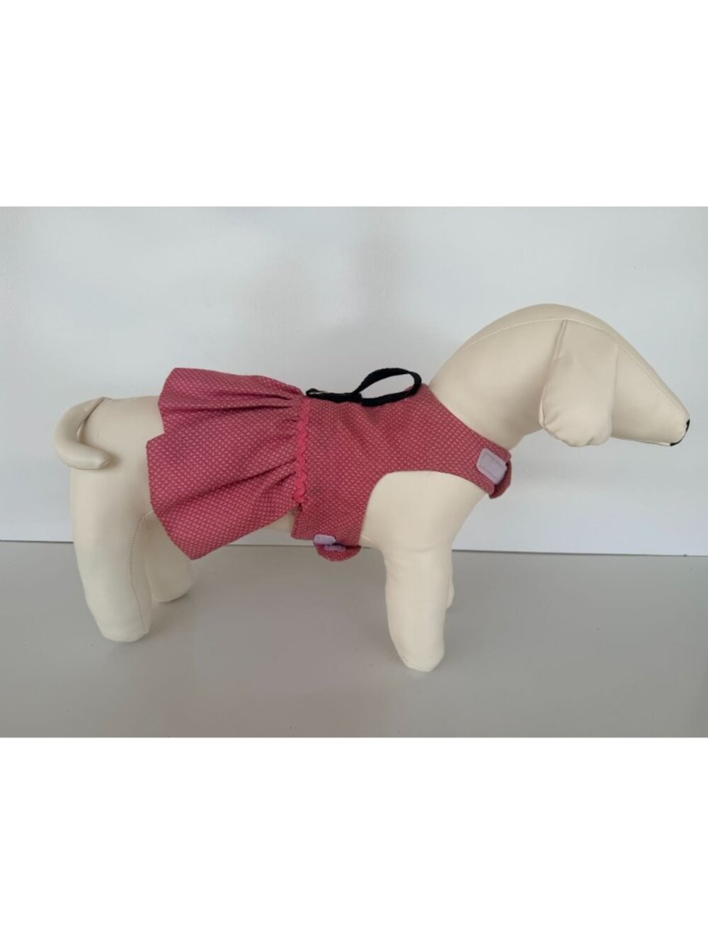 Handmade Small Dog Adjustable Dress w Harness Pink Tiny Cross Ruffled Skirt - Picture 3 of 4